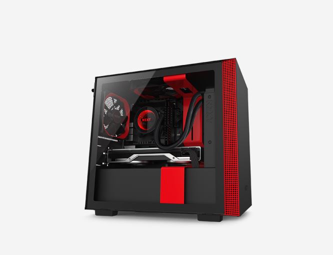 NZXT H210 Mini Tower Case Matte Black & Red CA-H210B-BR | PCByte